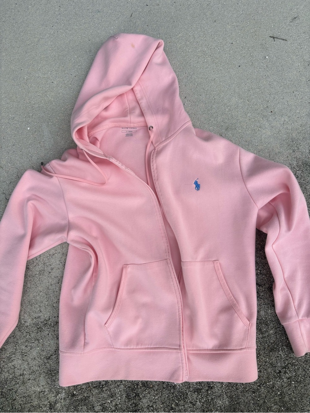 Ralph Lauren Light Pink Kids Zip-Up Hoodie with Blue Polo Pony